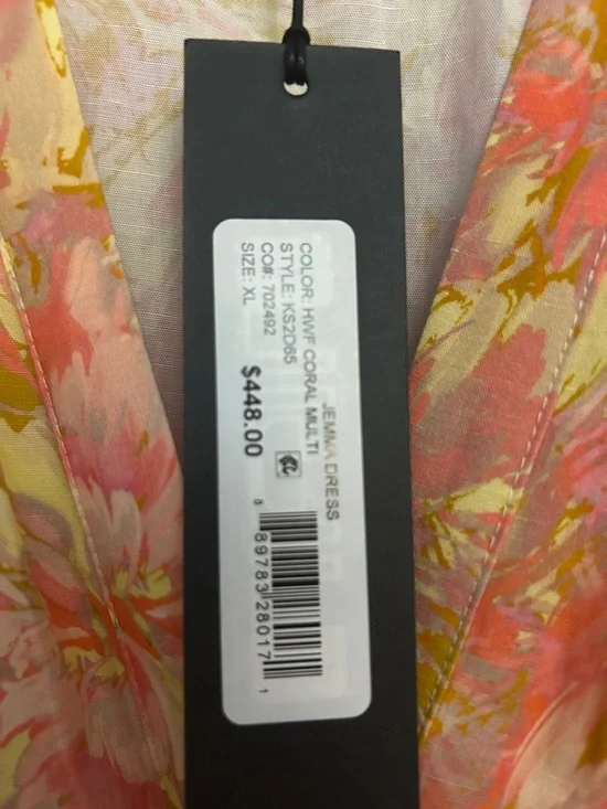 Kobi Halperin Pink and Mustard Floral Tie-Waist Long Sleeve Dress (name brand) - Picture 2 of 3